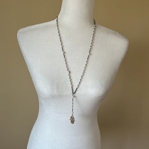 Hamsa hand beaded white necklace